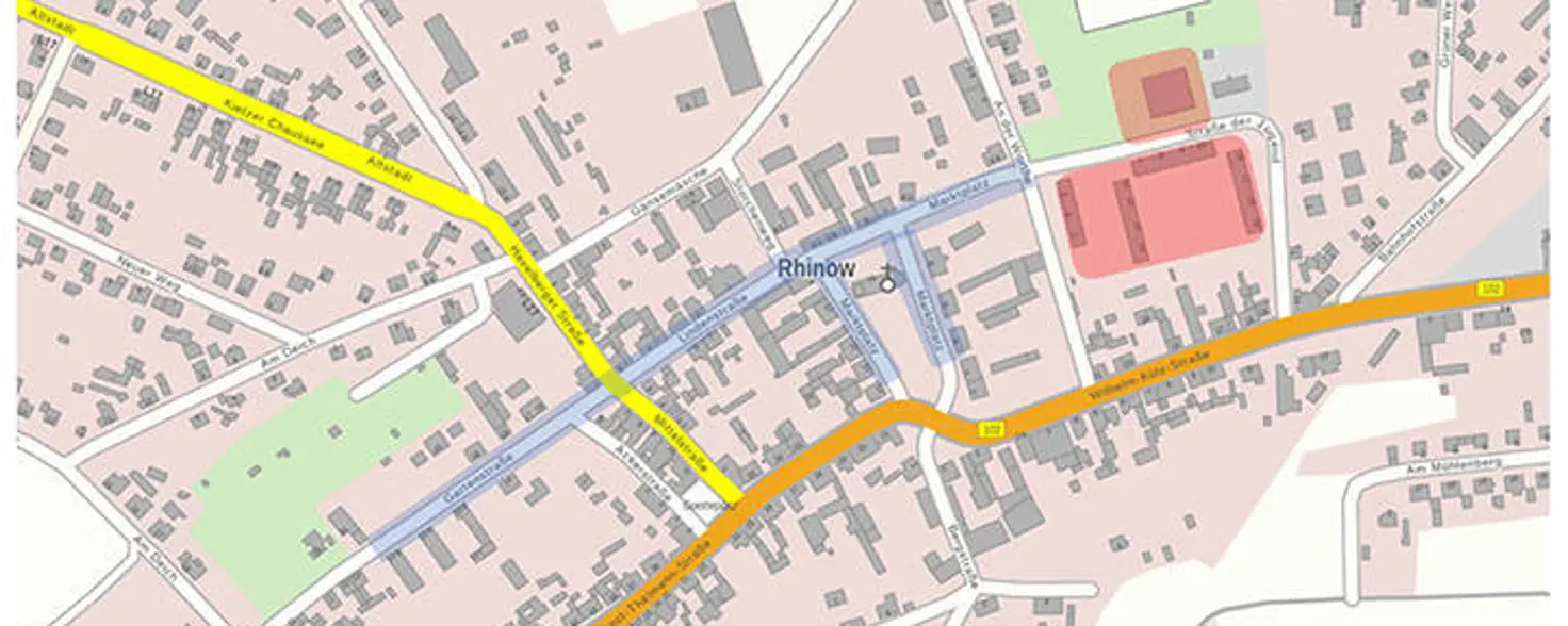 Stadtplan von Rhinow mit vorhandener und geplanter Fernwärmeversorgung