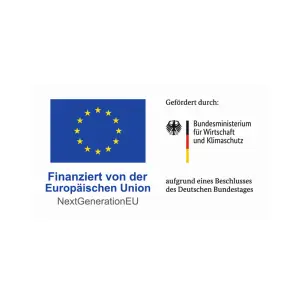 Siegel mit EU-Fahne: Finanziert von der Europäischen Union gefördert durch Bundesministerium für Wirtschaft & Klimaschutz